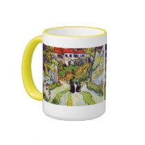 Village Street with Figures, Vincent van Gogh mugs by masterpiecesofart Village Street with Figures, Vincent van Gogh mugs