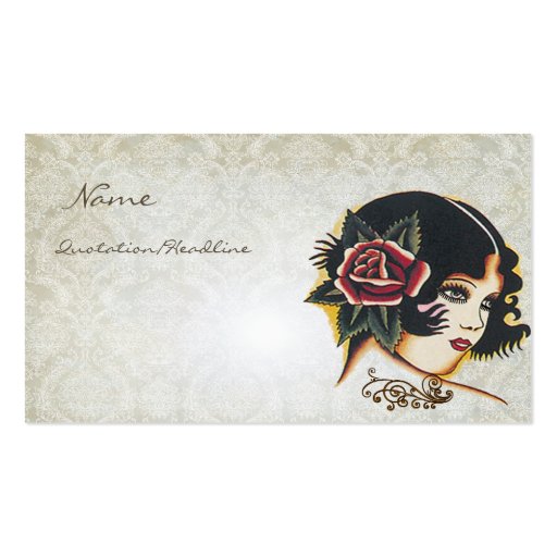 Vinatge Girl Damask Rose Boutique Fashion Business Business Card Templates (back side)