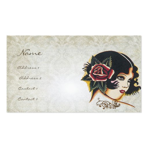 Vinatge Girl Damask Rose Boutique Fashion Business Business Card Templates