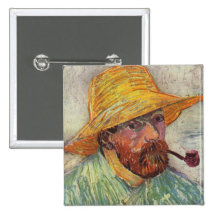 Vincent Van Gogh Self Portrait Pipe Button