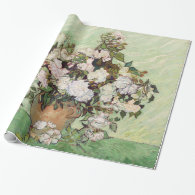 Vincent Van Gogh Vase With Pink Roses Floral Art Wrapping Paper