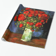 Vincent Van Gogh Vase With Red Poppies Floral Art Wrapping Paper