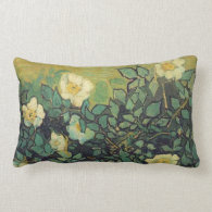 Vincent van Gogh,Wild  Roses green pillow Throw Pillow