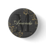 Vine & Butterfly Design Party Monogram Button