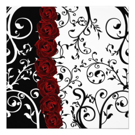 Vine Damask and Roses Goth Wedding Custom Invitation