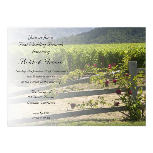 Vineyard and Rose Fence Post Wedding Brunch Invitation