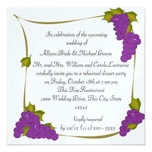 Vineyard Harvest Grapes Rehearsal Dinner Invite