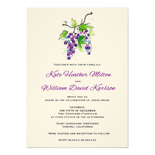 Vineyard Love Artistic Grapes Wedding Invitation