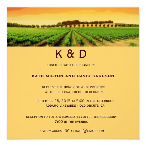 Vineyard Sunset Winery Wedding Invitation
