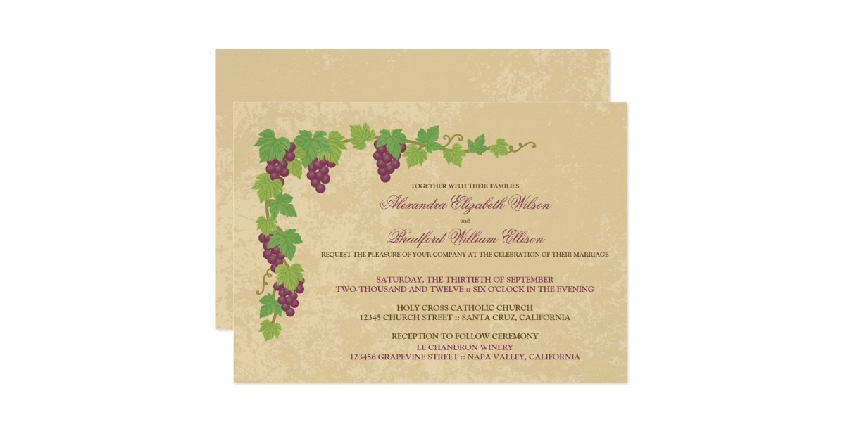 Vineyard Wedding Invitation (Parchment Texture) Zazzle