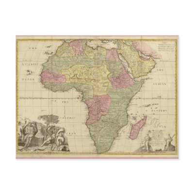 Vintage 1725 Africa Map Postcards by ZephyrusBooks
