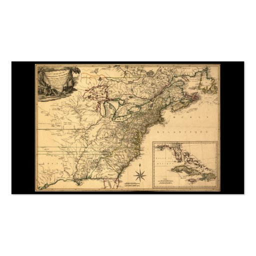 Vintage 1777 American Colonies Map by Phelippeaux Business Card Template (back side)