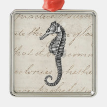 Vintage 1800s Hawaiian Sea Horse Illustration Ornaments