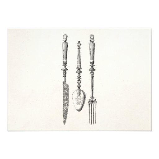 Vintage 1800s Knife Fork Spoon Knives Old Cutlery Personalized Invitations