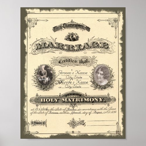 Vintage 1800's Marriage Certificate print