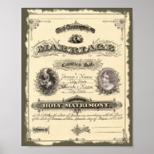 Vintage 1800's Marriage Certificate Posters