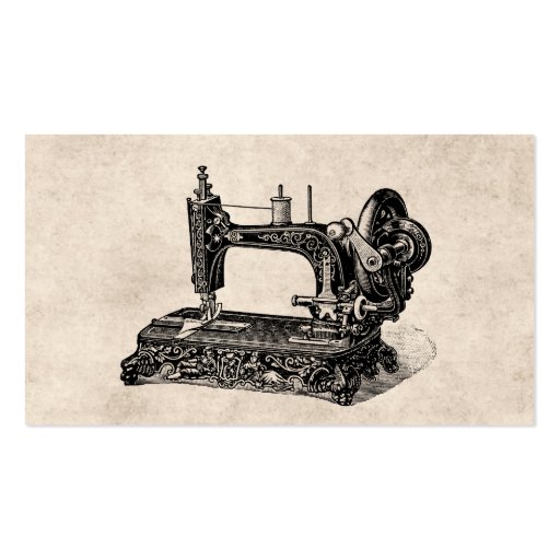 Vintage 1800s Sewing Machine Illustration Business Card Template (front side)