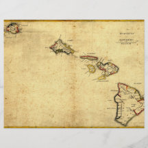 Vintage 1837 Hawaii Map -  Hawaiian Islands Flyer