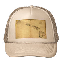 Vintage 1837 Hawaii Map -  Hawaiian Islands Mesh Hat