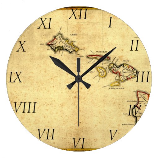 Vintage 1837 Hawaii Map Hawaiian Islands Large Clock Zazzle
