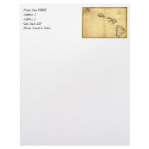 Vintage 1837 Hawaii Map -  Hawaiian Islands Letterhead
