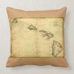 Vintage 1837 Hawaii Map -  Hawaiian Islands Throw Pillows