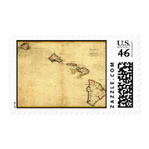 Vintage 1837 Hawaii Map -  Hawaiian Islands Stamp