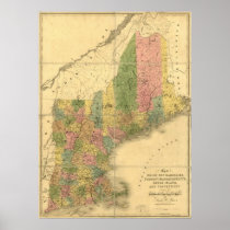 Vintage 1839  New England Map Posters