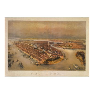 Vintage 1847 New York City Bird's Eye View Map Poster by ZephyrusBooks