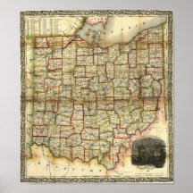 Vintage 1851 Ohio Map Poster