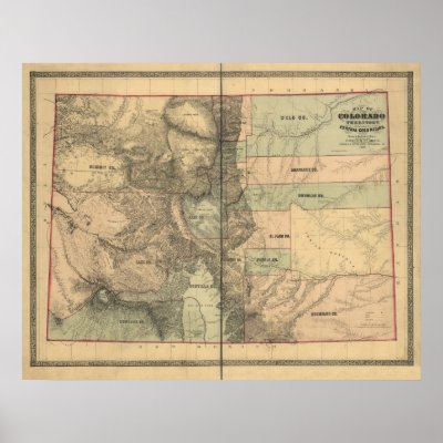 Vintage 1862 Map of Colorado Territory Posters