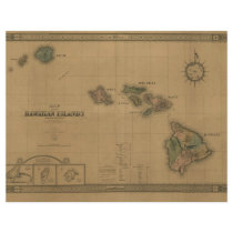 Vintage 1876 Hawaii Map -  Hawaiian Islands Flyers