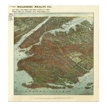 Vintage 1908 Brooklyn NY Bird's Eye View Map posters