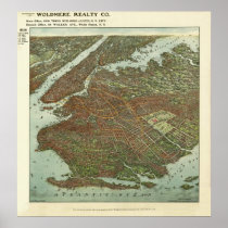 Vintage 1908 Brooklyn NY Bird's Eye View Map Print