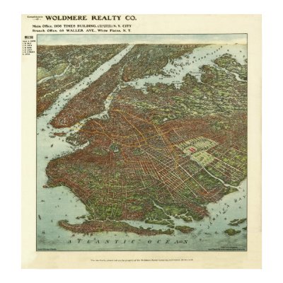 Vintage 1908 Brooklyn NY Bird's Eye View Map Poster by ZephyrusBooks