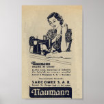 Vintage 1940 Sewing machine ad, romanian,NAUMANN posters