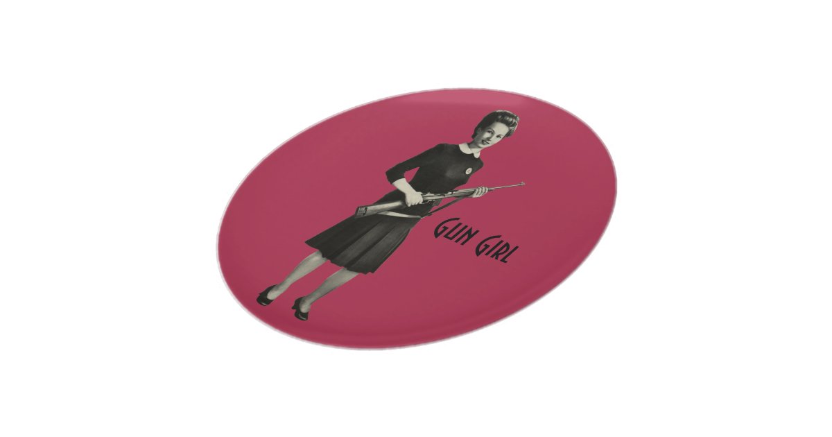 Vintage 1950s Era Gun Girl Rifle Pink Dinner Plate Zazzle