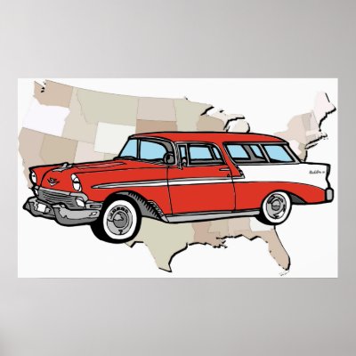 Vintage 1957 Chevy Nomad Classic Car Poster by retro posters