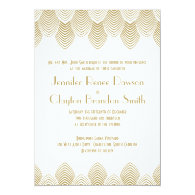 Vintage 20's Art Deco Scallop White Gold Wedding Invitation