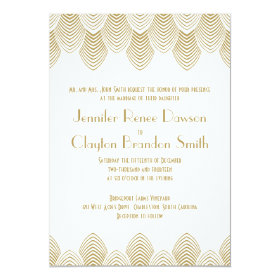 Vintage 20's Art Deco Scallop White Gold Wedding Invitation