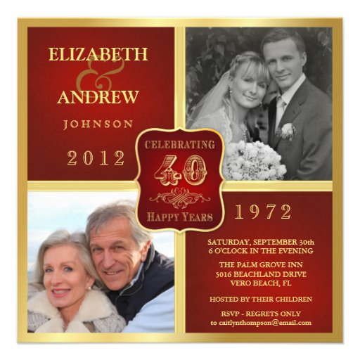 Vintage 40th Anniversary Fancy 2 Photo Invites (front side)