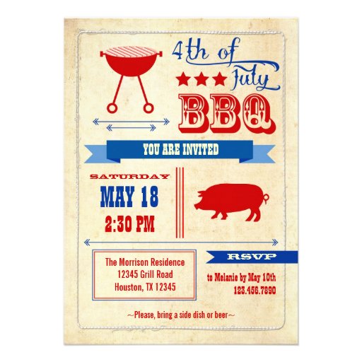 Vintage 4th of July BBQ Invitation (front side)