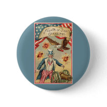 Vintage 4th of July Greetings, Uncle Sam Fireworks Pinback Button