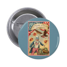 Vintage 4th of July Greetings, Uncle Sam Fireworks Pinback Button