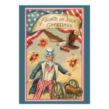 Vintage 4th of July Greetings, Uncle Sam Fireworks Personalized Invite