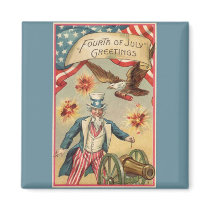 Vintage 4th of July Greetings, Uncle Sam Fireworks Magnets