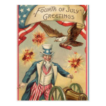 Vintage 4th of July Greetings, Uncle Sam Fireworks Postcards