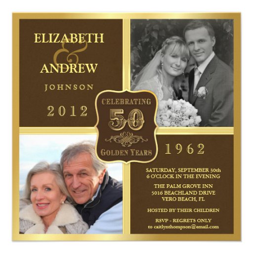 Vintage 50th Anniversary Fancy 2 Photo Invites