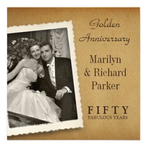 Vintage 50th Anniversary Photo Square Invitations (front side)