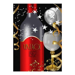 Vintage 50th Birthday Red Wine Black Gold Silver Custom Invitation
